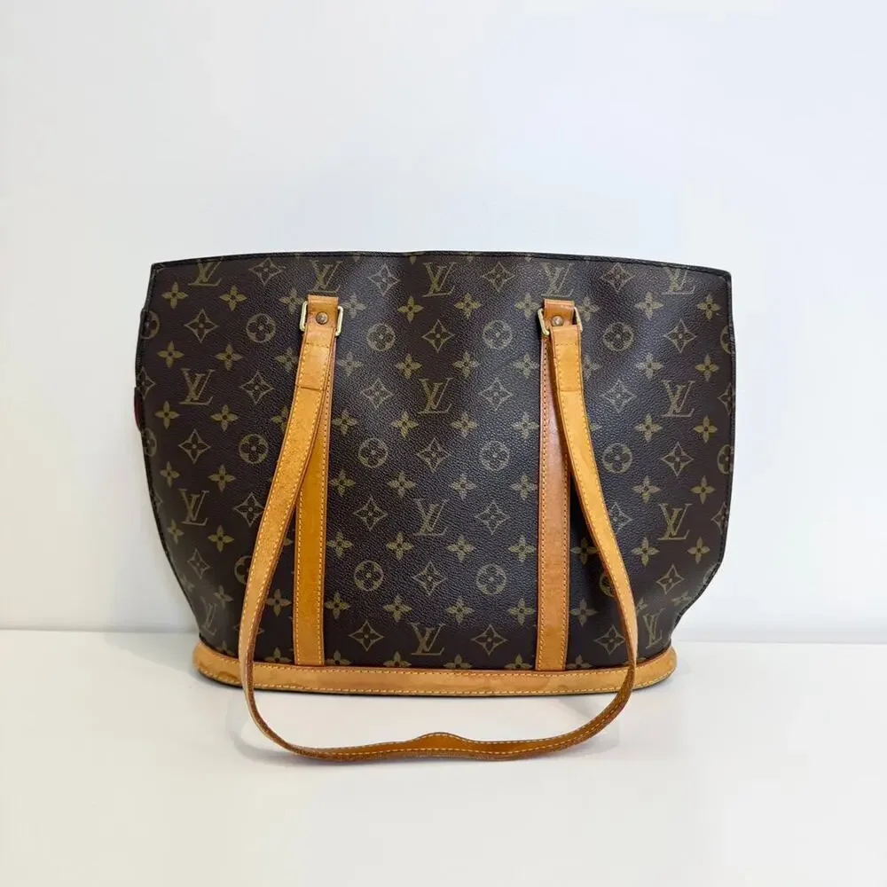 Louis Vuitton Brown Monogram Leather Trim Babylone Tote Bag LV Tan Shoulder Bag
